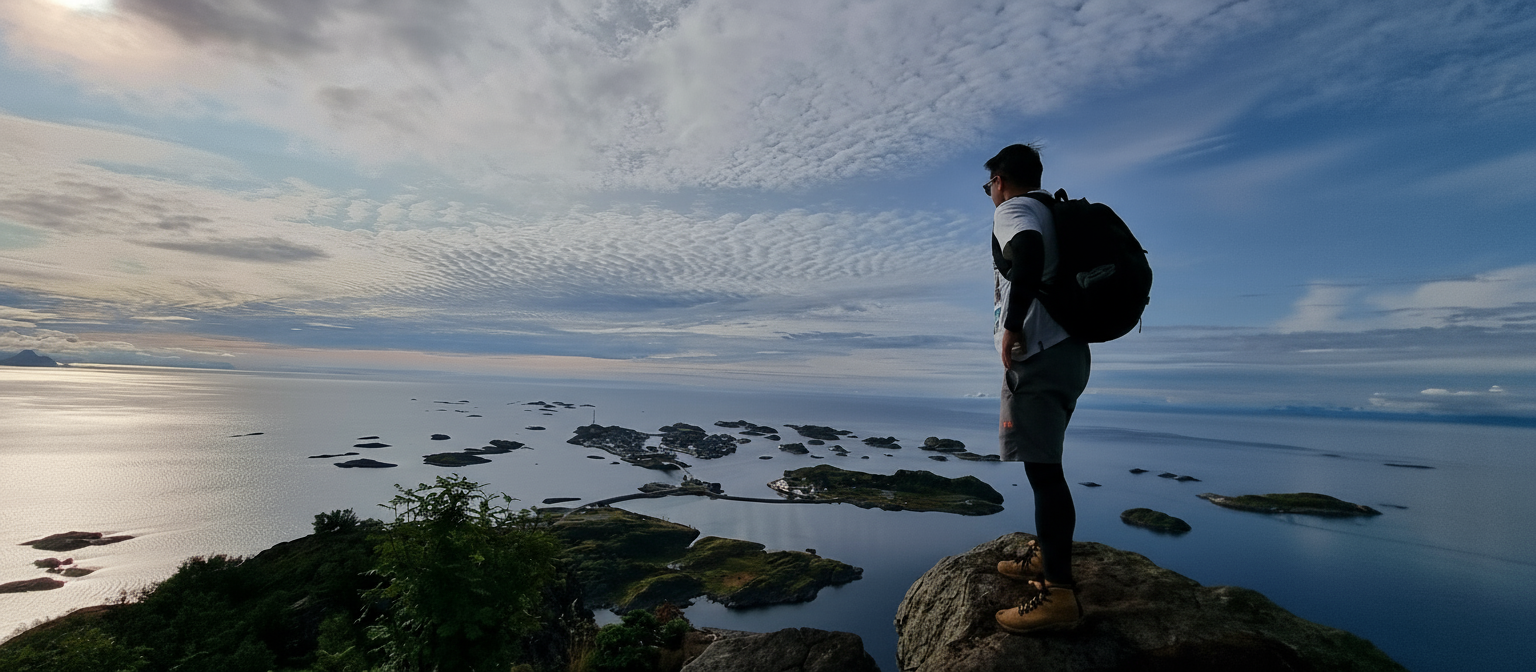 Professional looking out over scenic landscape with vision and perspective